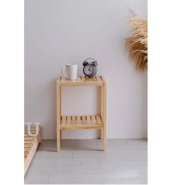 Natural 2 Katlı Masif Ahşap Başucu Yatak Odası Yanı Komodin Şifonyer ve Çok Amaçlı Banyo Mutfak Rafı mob109