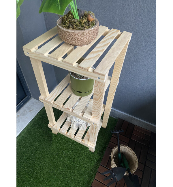 Ahşap 3 Raflı Banyo Düzenleyici Çok Amaçlı Mutfak Rafı Ayakkabılık Banyo Rafı Çiçeklik ve Saksılık Nat Mob151