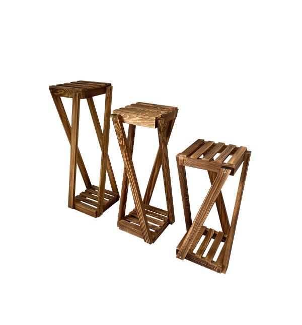 Ahşap 3lü Takım Saksılık Çiçeklik 3 Boy Balkon Saksılık Salon Çiçeklik Mob123