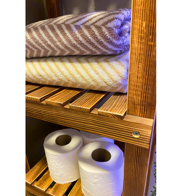 Ahşap 4 Katlı Banyo Rafı Havluluk Banyo Düzenleyici ve Çiçeklik Saksılık Mob102