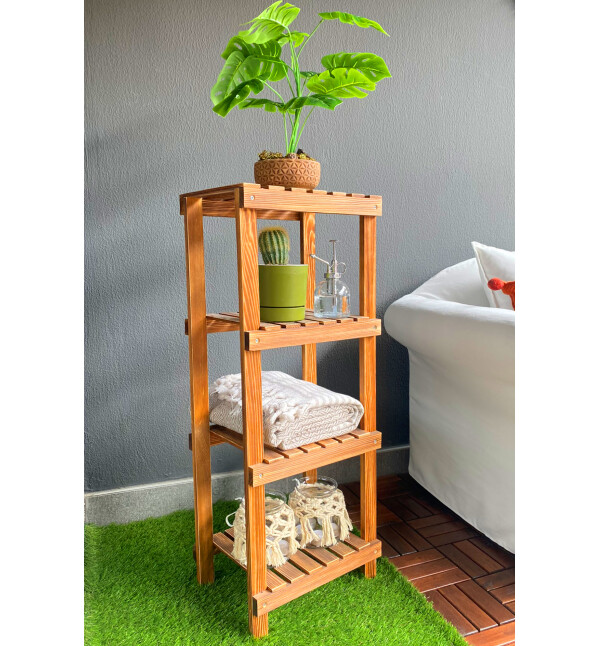 Ahşap 4 Katlı Banyo Rafı Havluluk Banyo Düzenleyici ve Çiçeklik Saksılık Mob102