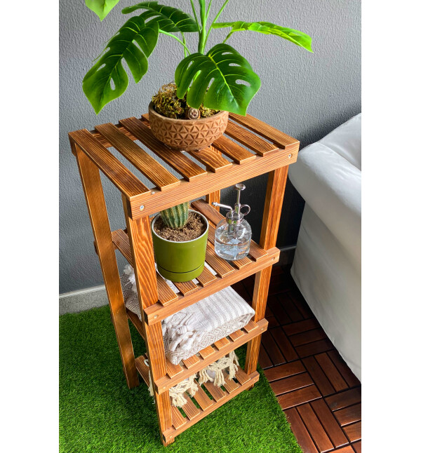 Ahşap 4 Katlı Banyo Rafı Havluluk Banyo Düzenleyici ve Çiçeklik Saksılık Mob102
