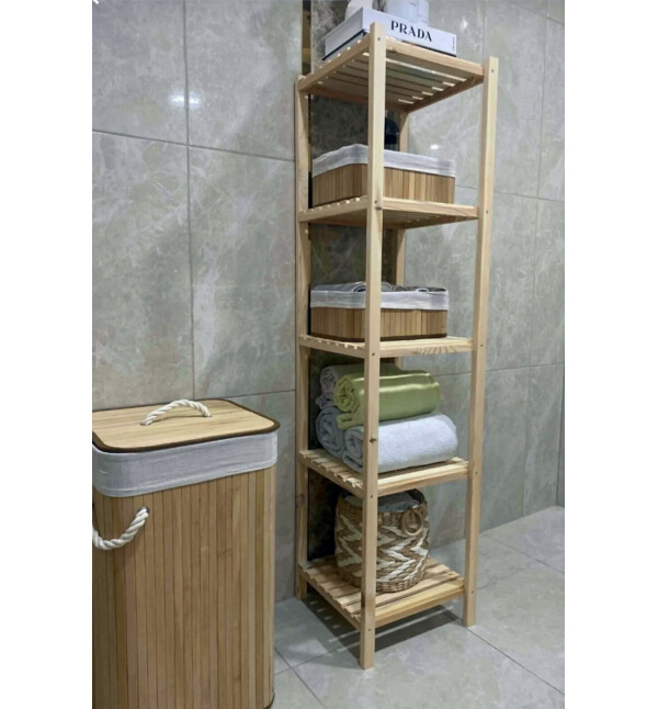Natural Ahşap 5 Raflı Açık Banyo Dolabı Banyo Düzenleyici ve Kitaplık Salon Düzenleyici Raf Mob111