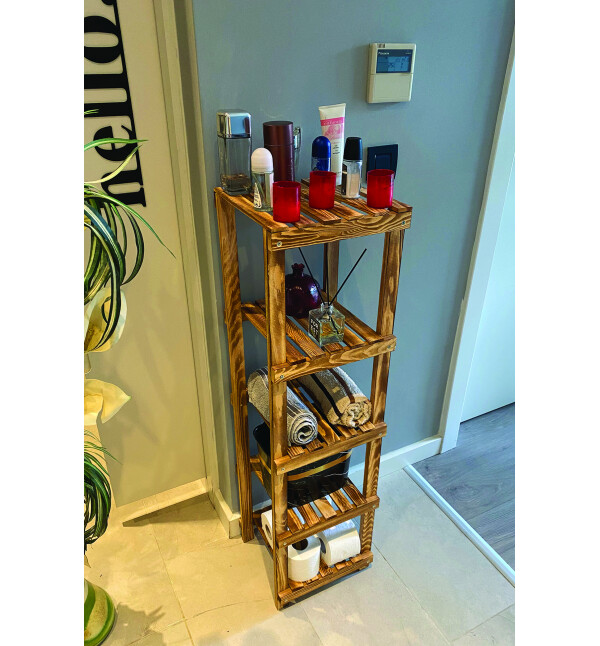 Ahşap 5 Raflı Açık Banyo Dolabı Banyo Düzenleyici ve Kitaplık Salon Düzenleyici Raf Mob114