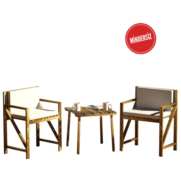 Ahşap Balkon Bahçe Teras 2 Tekli Koltuk 1 Sehpa Mindersiz Set Bahçe Mobilyası mob228