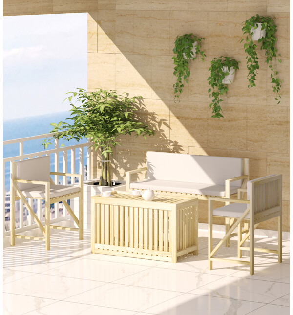 Ahşap Balkon Bahçe Teras  Mindersiz Oturma Grubu Sandıklı Orta Sehpalı Bahçe Mobilyası mob227