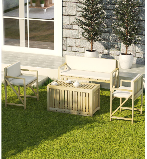 Ahşap Balkon Bahçe Teras  Mindersiz Oturma Grubu Sandıklı Orta Sehpalı Bahçe Mobilyası mob227