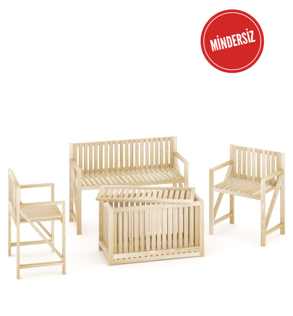 Ahşap Balkon Bahçe Teras  Mindersiz Oturma Grubu Sandıklı Orta Sehpalı Bahçe Mobilyası mob227