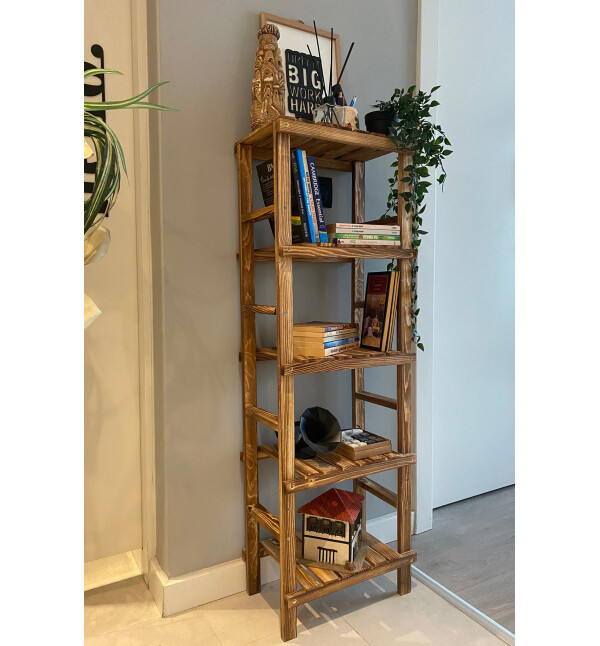 Ahşap Banyo Düzenleyici 5 Raflı Banyo Dolabı Çok Amaçlı Dolap Kitaplık Ykm Mob177