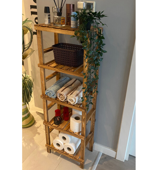 Ahşap Banyo Düzenleyici 5 Raflı Banyo Dolabı Çok Amaçlı Dolap Kitaplık Ykm Mob177