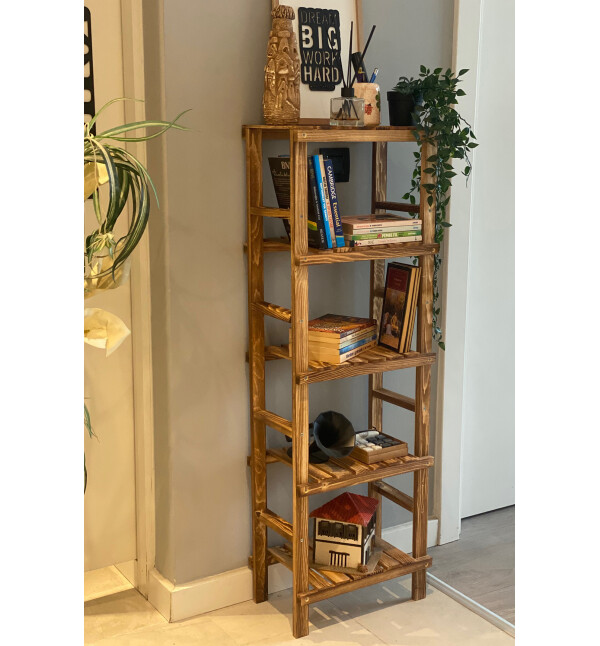 Ahşap Banyo Düzenleyici 5 Raflı Banyo Dolabı Çok Amaçlı Dolap Kitaplık Ykm Mob177