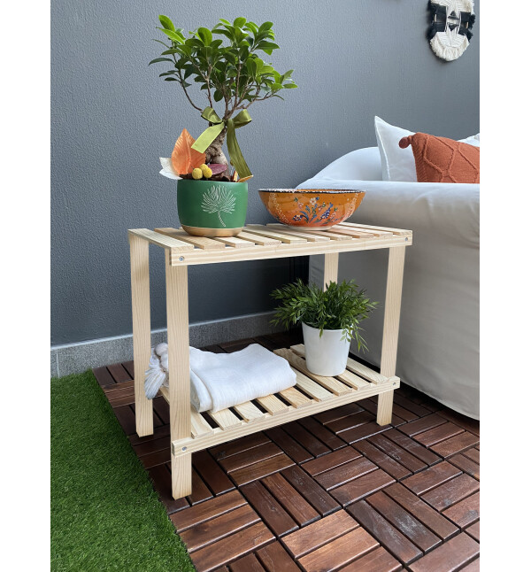 Ahşap Banyo Rafı 2 Katlı Banyo Düzenleyici Raf Saksılık Çiçeklik ve Çok Amaçlı Organizer mob150