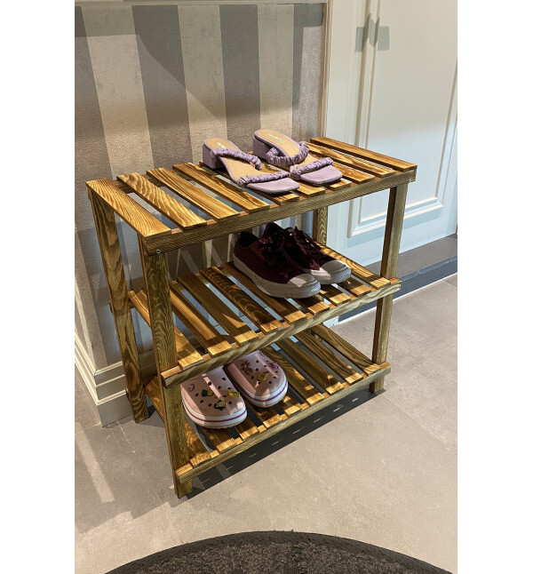 Ahşap Banyo Rafı 3 Katlı Banyo Düzenleyici Ayakkabılık  Açık Dolap Çok Amaçlı Organizer ve Çiçeklik Saksı mob117