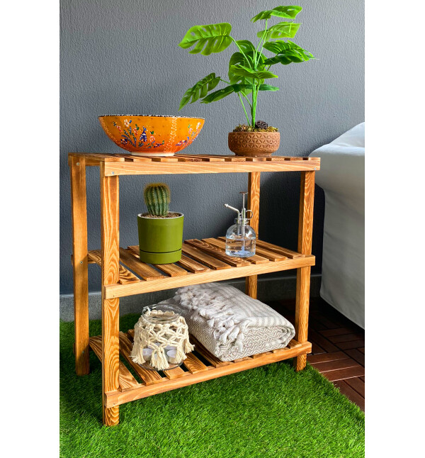 Ahşap Banyo Rafı 3 Katlı Banyo Düzenleyici Ayakkabılık  Açık Dolap Çok Amaçlı Organizer ve Çiçeklik Saksı mob117