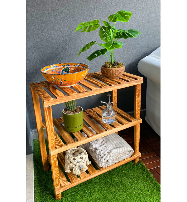Ahşap Banyo Rafı 3 Katlı Banyo Düzenleyici Ayakkabılık  Açık Dolap Çok Amaçlı Organizer ve Çiçeklik Saksı mob117