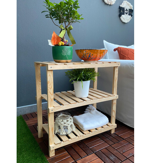 Ahşap Banyo Rafı 3 Katlı Banyo Düzenleyici Raf Kitaplık Ayakkabılık Çiçeklik ve Saksılık Çok Amaçlı Organizer mob144