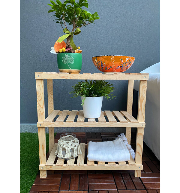 Ahşap Banyo Rafı 3 Katlı Banyo Düzenleyici Raf Kitaplık Ayakkabılık Çiçeklik ve Saksılık Çok Amaçlı Organizer mob144