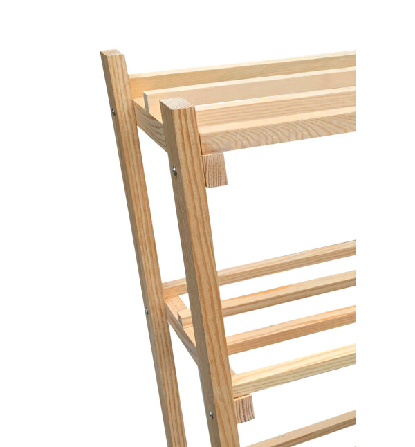 Ahşap Çubuklu 3 Katlı Masif Ayakkabılık Antre Natural Raf Mob154