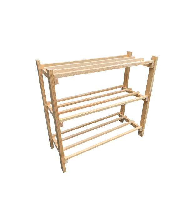 Ahşap Çubuklu 3 Katlı Masif Ayakkabılık Antre Natural Raf Mob154