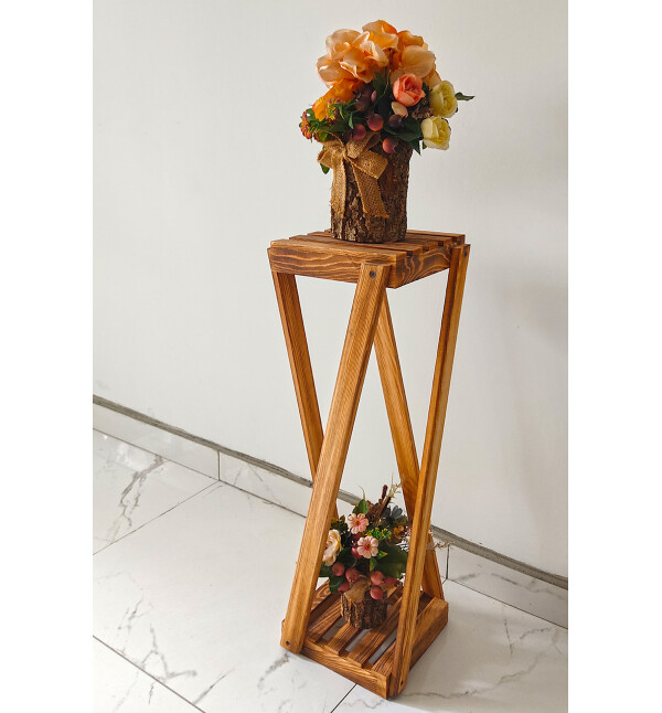 Ahşap Dekoratif Saksılık 2 Raflı Çiçeklik Ykm Mob124