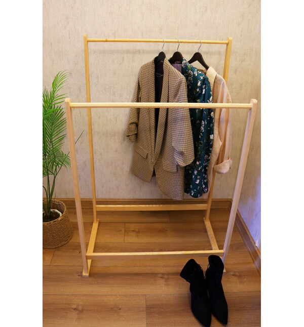 Ahşap Konfeksiyon Askısı 2 Bölmeli Elbise Askısı Ayaklı Askılık Mob161