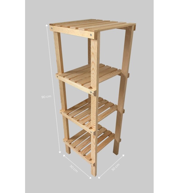 Ahşap Natural 4 Katlı Banyo Rafı Havluluk Banyo Düzenleyici ve Çiçeklik Saksılık Mob103