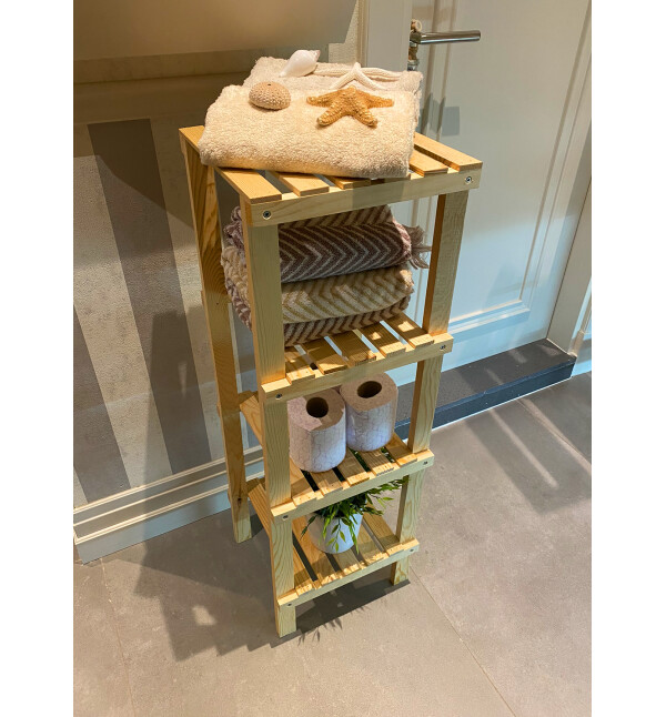 Ahşap Natural 4 Katlı Banyo Rafı Havluluk Banyo Düzenleyici ve Çiçeklik Saksılık Mob103