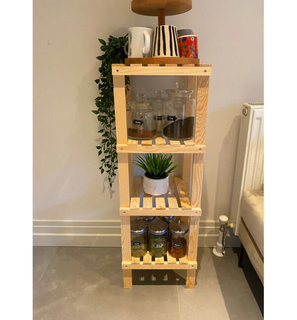 Ahşap Natural 4 Katlı Banyo Rafı Havluluk Banyo Düzenleyici ve Çiçeklik Saksılık Mob103