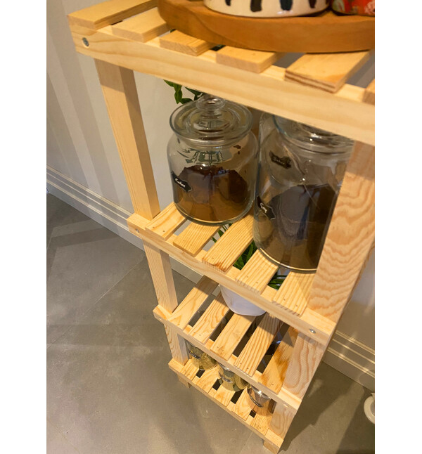 Ahşap Natural 4 Katlı Banyo Rafı Havluluk Banyo Düzenleyici ve Çiçeklik Saksılık Mob103