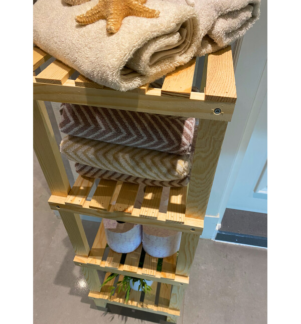 Ahşap Natural 4 Katlı Banyo Rafı Havluluk Banyo Düzenleyici ve Çiçeklik Saksılık Mob103