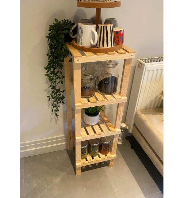 Ahşap Natural 4 Katlı Banyo Rafı Havluluk Banyo Düzenleyici ve Çiçeklik Saksılık Mob103