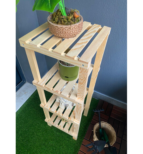Ahşap Natural 4 Katlı Banyo Rafı Havluluk Banyo Düzenleyici ve Çiçeklik Saksılık Mob103