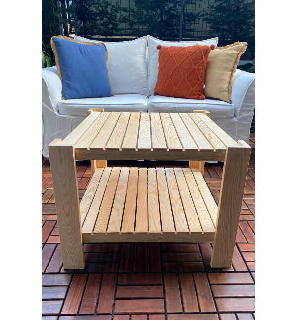 Ahşap Orta Sehpa 2 Raflı Dekoratif Salon Bahçe Balkon Masif Sehpa Mob128