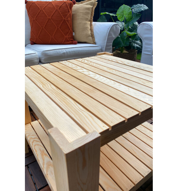 Ahşap Orta Sehpa 2 Raflı Dekoratif Salon Bahçe Balkon Masif Sehpa Mob128