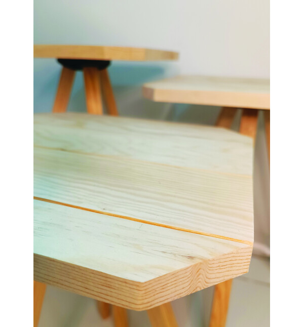 Ahşap Zigon Sehpa Sekizgen 3lü Masif Zigon Sehpa Naturel Mob170