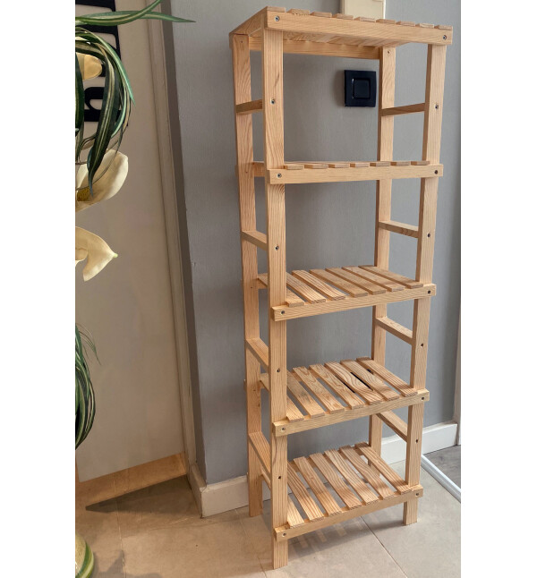 Banyo Düzenleyici Ahşap 5 Raflı Kitaplık Banyo Dolabı Dekoratif Çok Amaçlı Raf Nat Mob183