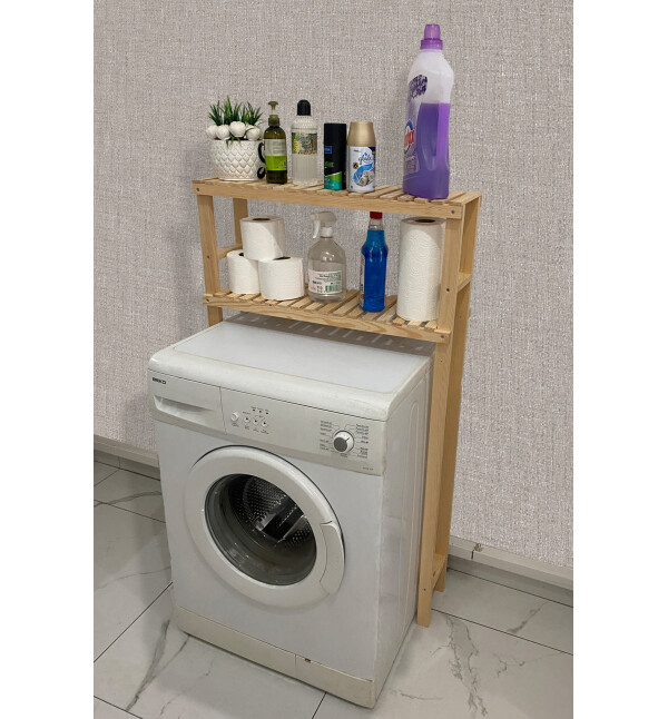 Çamaşır Makinesi Üstü Düzenleyici Dolap Ahşap Banyo Dolabı ve Klozet Üstü 2 Raflı Banyo Rafı Düzenleyici Nat Mob125