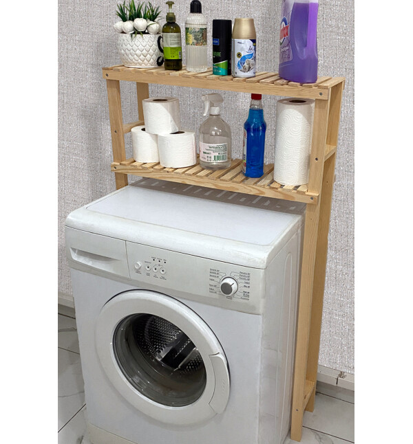 Çamaşır Makinesi Üstü Düzenleyici Dolap Ahşap Banyo Dolabı ve Klozet Üstü 2 Raflı Banyo Rafı Düzenleyici Nat Mob125