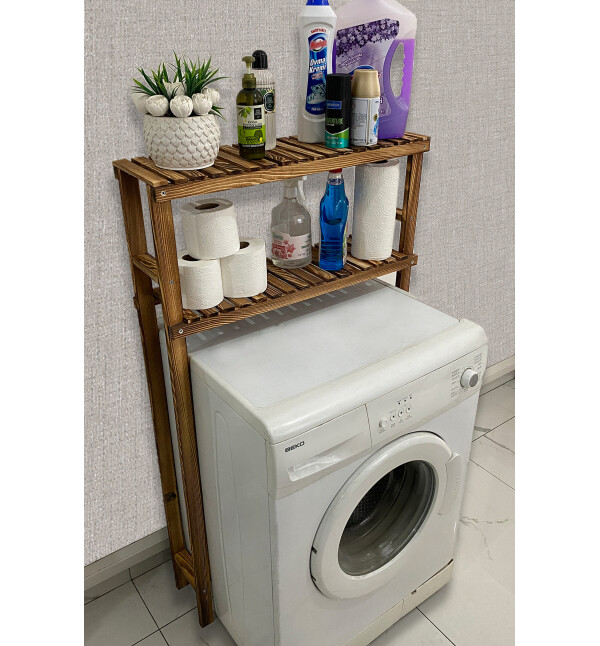Çamaşır Makinesi Üstü ve Klozet Üstü  Düzenleyici Dolap Ahşap Banyo Dolabı 2 Raflı Banyo Rafı Düzenleyici Mob176
