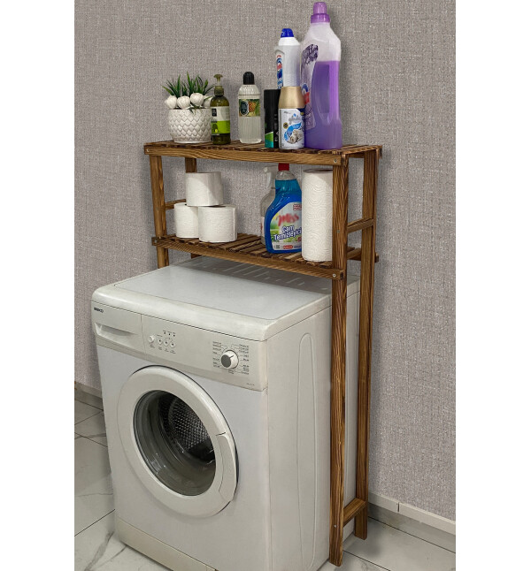 Çamaşır Makinesi Üstü ve Klozet Üstü  Düzenleyici Dolap Ahşap Banyo Dolabı 2 Raflı Banyo Rafı Düzenleyici Mob176