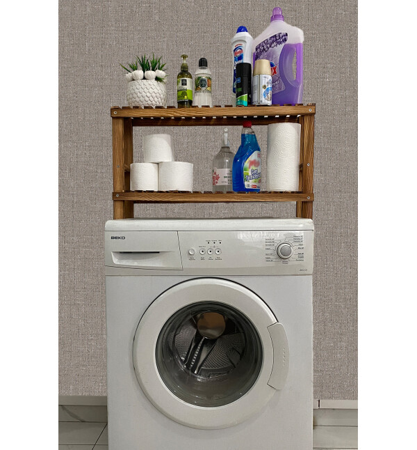 Çamaşır Makinesi Üstü ve Klozet Üstü  Düzenleyici Dolap Ahşap Banyo Dolabı 2 Raflı Banyo Rafı Düzenleyici Mob176