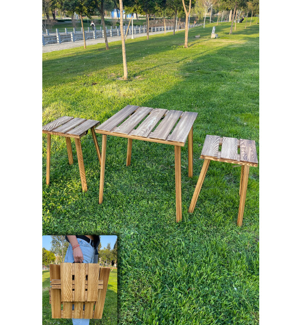 Çantalı Kamp Ve Piknik Masa Sandalye Seti Ahşap Katlanabilir Taşınabilir Masa Sandalye Ykm Mob191