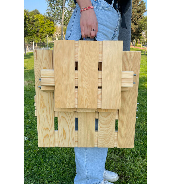 Çantalı Kamp Ve Piknik Masa Sandalye Seti Ahşap Katlanabilir Natural Taşınabilir Masa Sandalye Mob192