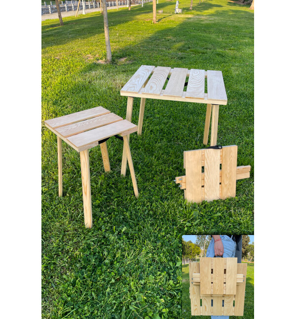 Çantalı Kamp Ve Piknik Masa Sandalye Seti Ahşap Katlanabilir Natural Taşınabilir Masa Sandalye Mob192