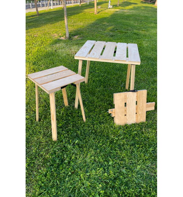 Çantalı Kamp Ve Piknik Masa Sandalye Seti Ahşap Katlanabilir Natural Taşınabilir Masa Sandalye Mob192