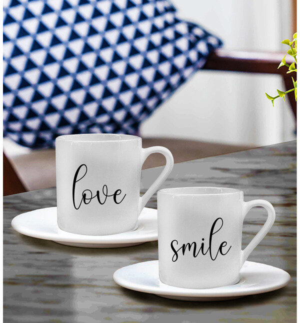 Çiftlere Özel Love-Smile Tasarımlı Tasarımlı İkili Türk Kahvesi Fincan Takımı oh1171