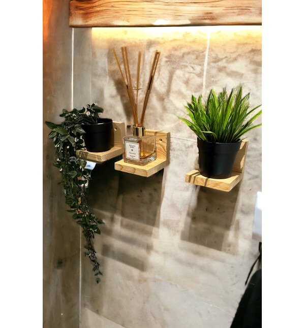 Duvar Rafı Doğal Ahşap 3lü Dekoratif Duvar Rafı mob203