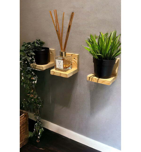 Duvar Rafı Doğal Ahşap 3lü Dekoratif Duvar Rafı mob203