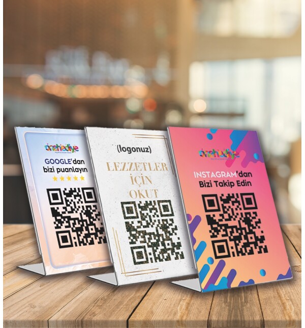 Firmalara Özel Tasarlanabilen Şirket Logosu ve Qr Kod Basılan Menü, Sosyal Medya Hesabı Masaüstü Çerçeve