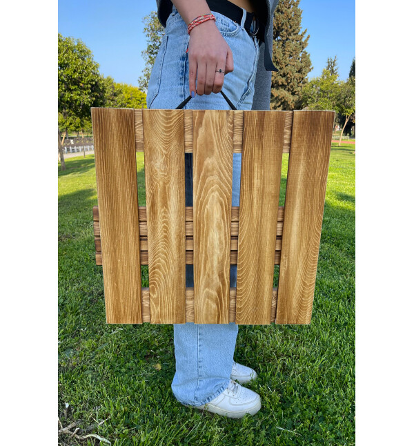 Katlanır Kamp Ve Piknik Masası Ahşap Çantalı 50x50cm Balkon Bahçe Masası Ykm Mob188